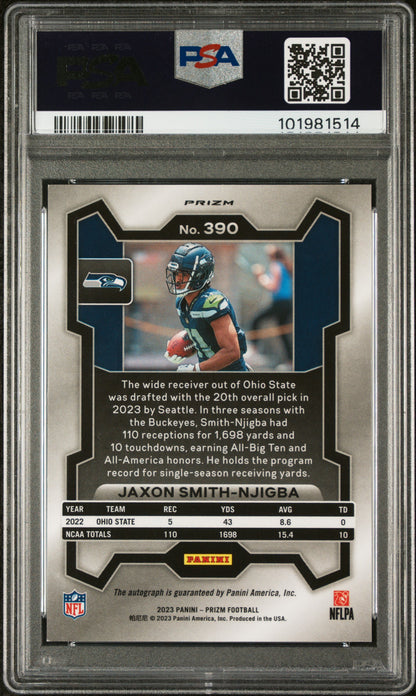 2023 Panini Prizm #390 Jaxon Smith-Njigba Autograph PSA 10