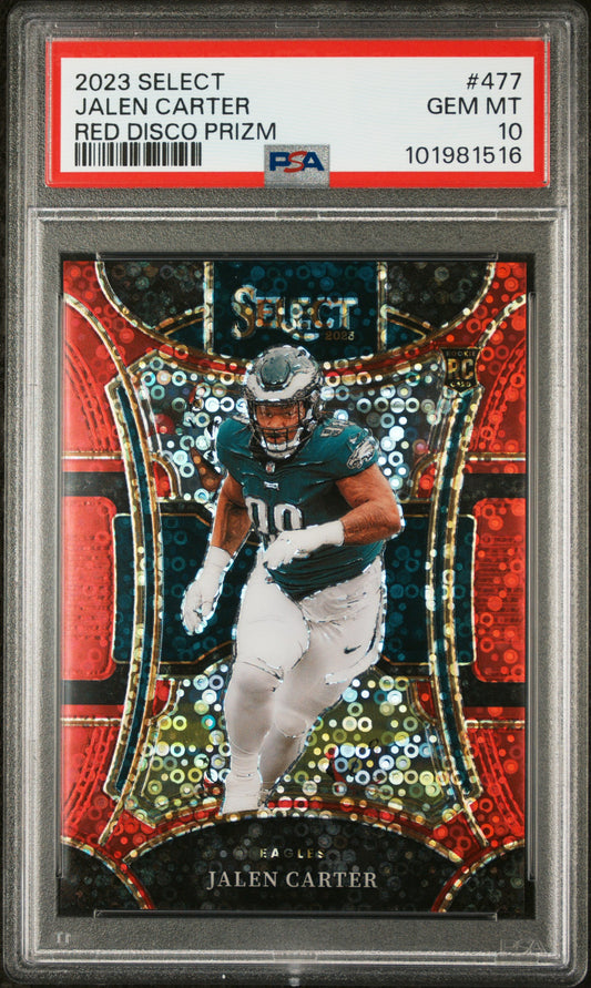 2023 Panini Select #477 Jalen Carter Red Disco Prizm PSA 10