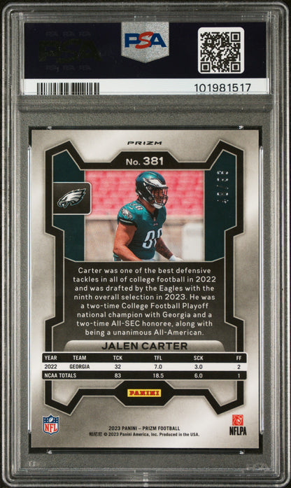 2023 Panini Prizm #381 Jalen Carter Blue Sparkle PSA 10