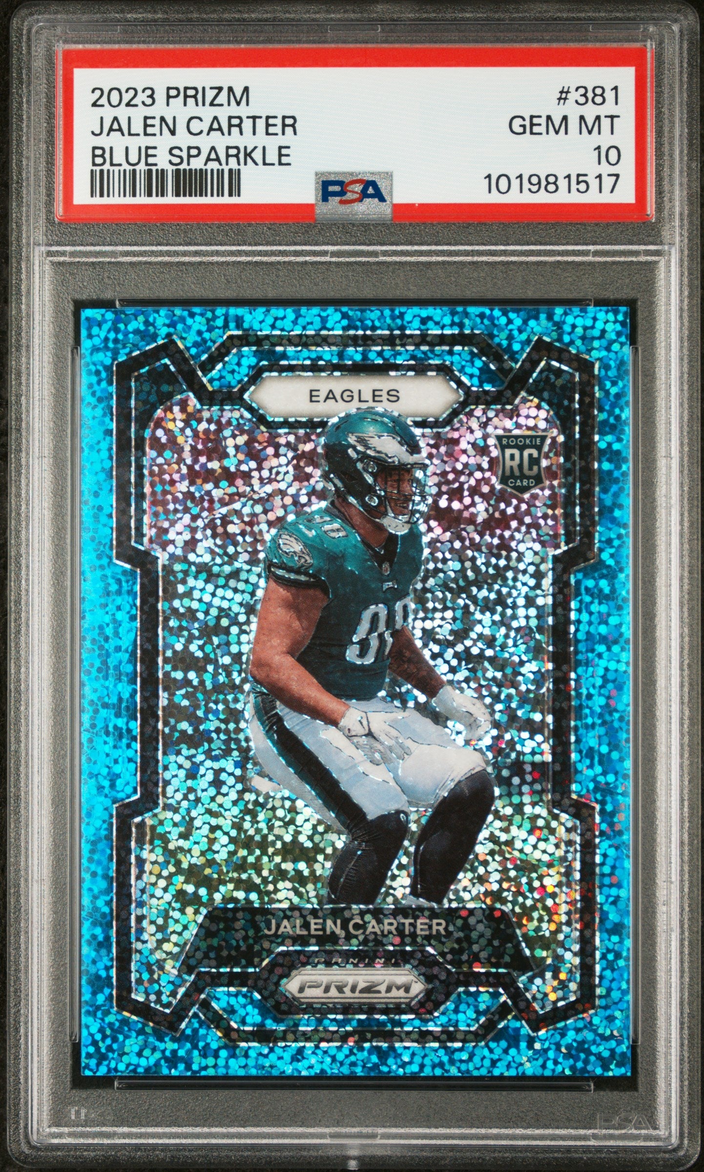 2023 Panini Prizm #381 Jalen Carter Blue Sparkle PSA 10