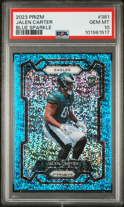 2023 Panini Prizm #381 Jalen Carter Blue Sparkle PSA 10