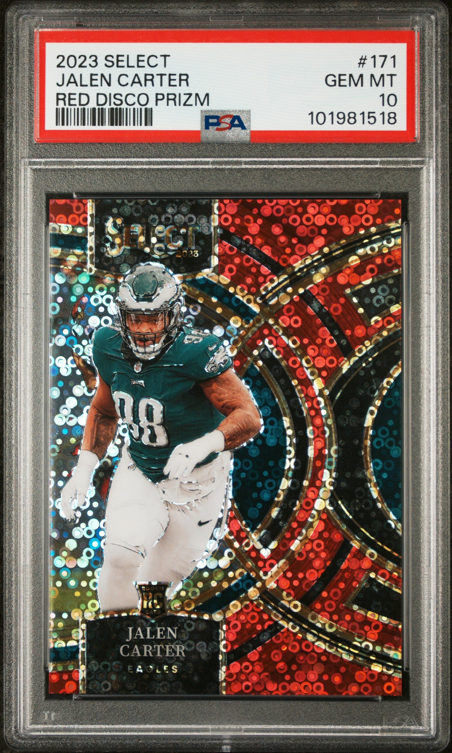 2023 Panini Select #171 Jalen Carter Red Disco Prizm PSA 10