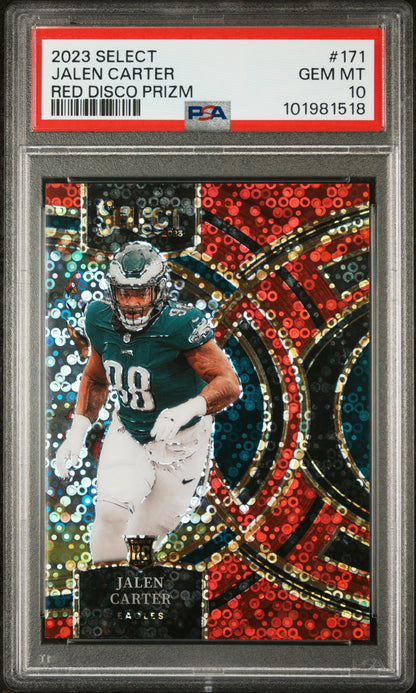 2023 Panini Select #171 Jalen Carter Red Disco Prizm PSA 10