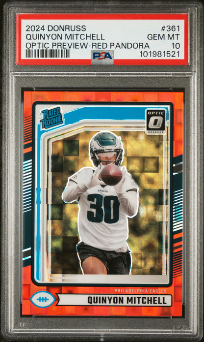 2024 Panini Donruss #361 Quinyon Mitchell Optic Preview-Red Pandora PSA 10