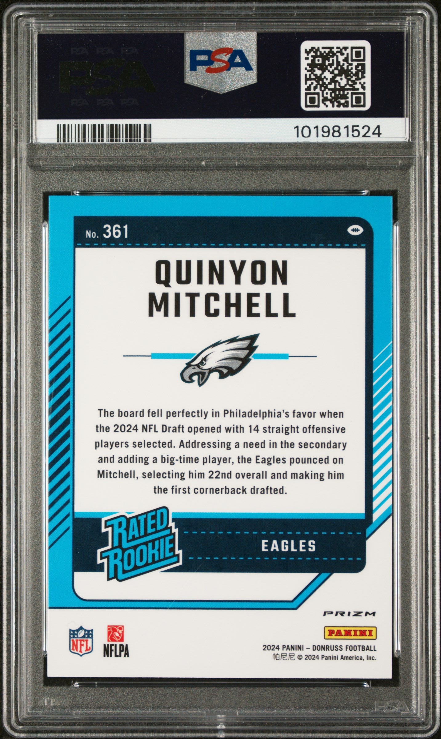 2024 Panini Donruss #361 Quinyon Mitchell Optic Preview-Red Pandora PSA 10