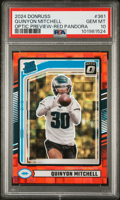 2024 Panini Donruss #361 Quinyon Mitchell Optic Preview-Red Pandora PSA 10