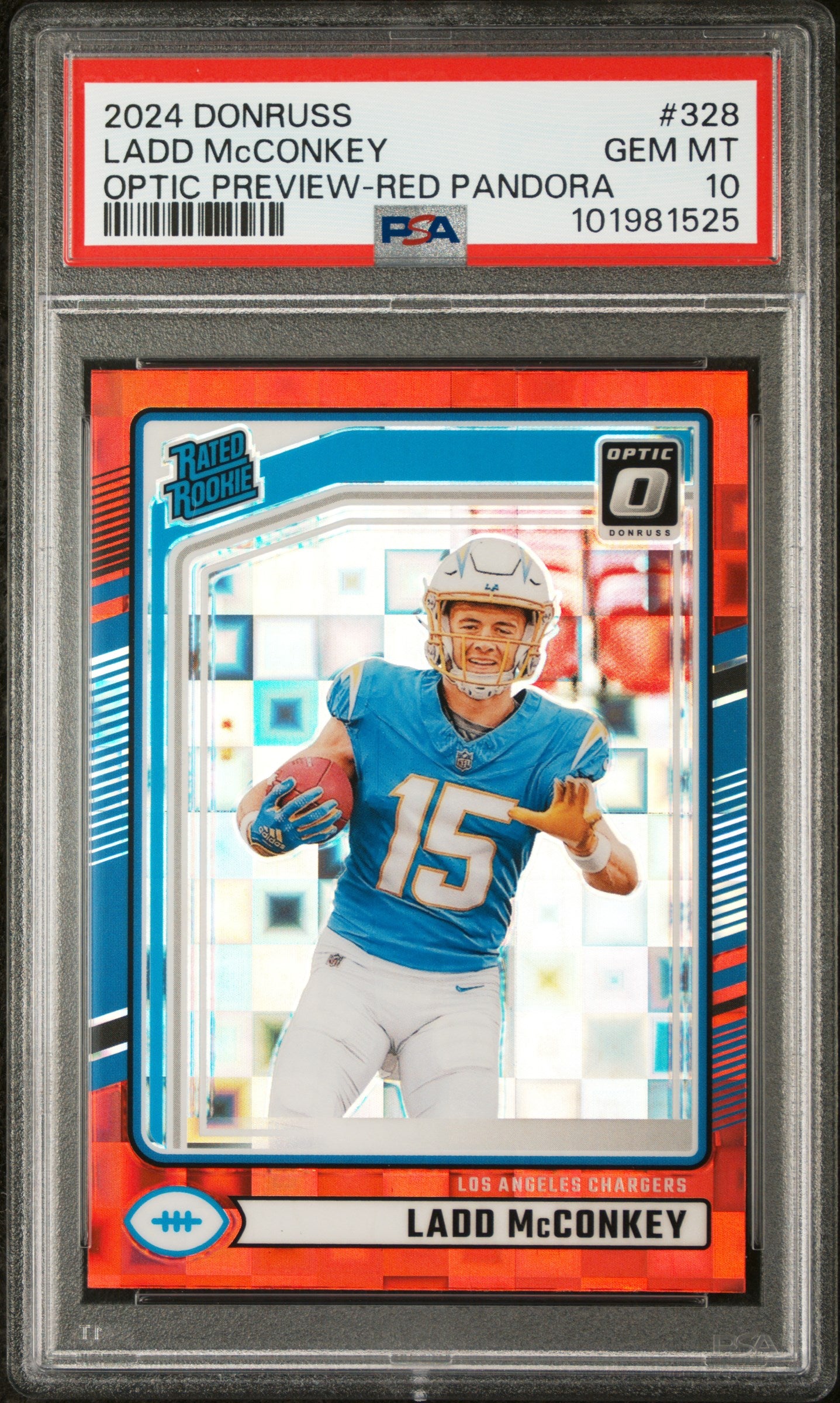 2024 Panini Donruss #328 Ladd Mcconkey Optic Preview-Red Pandora PSA 10