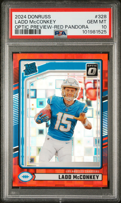 2024 Panini Donruss #328 Ladd Mcconkey Optic Preview-Red Pandora PSA 10