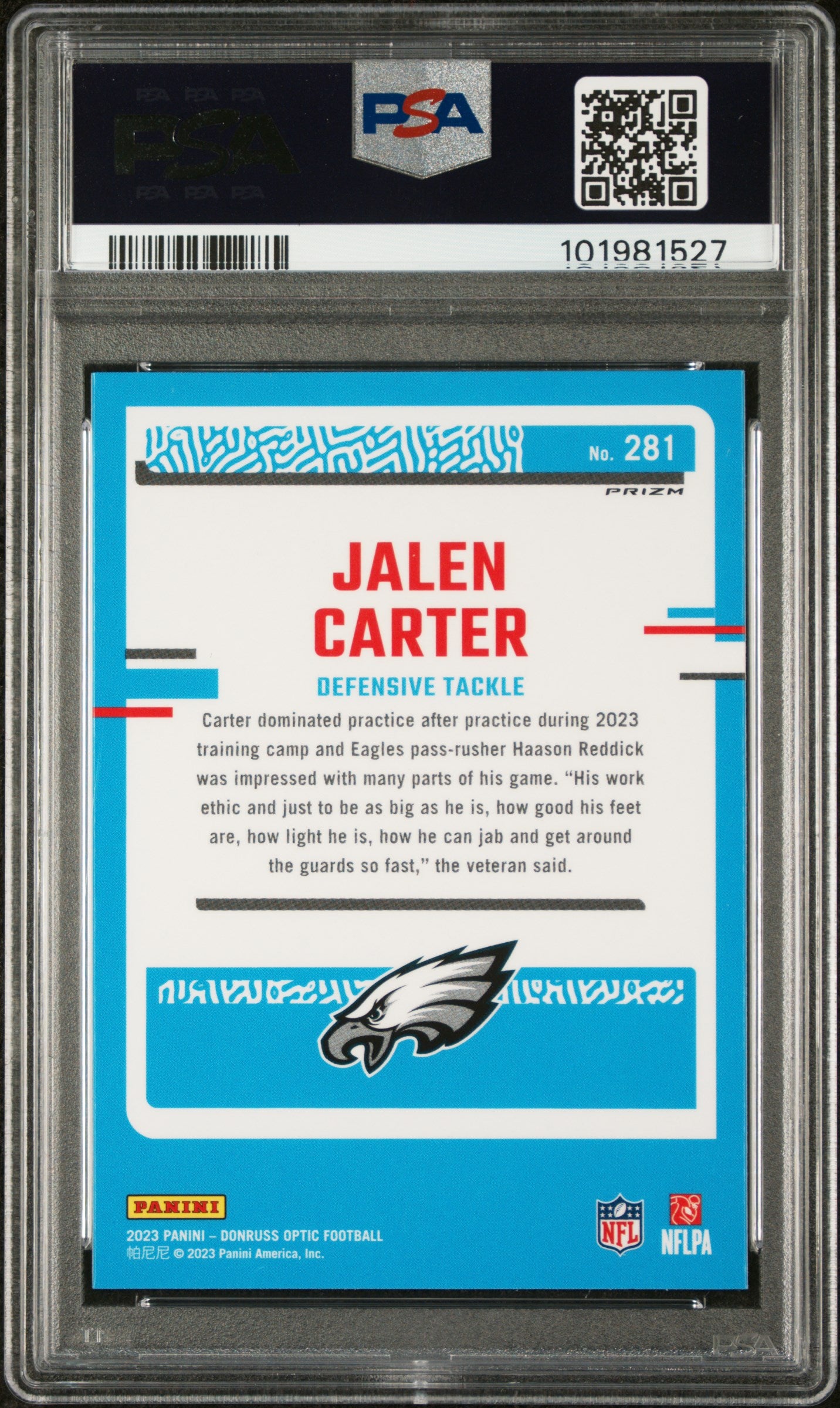 2023 Panini Donruss Optic #281 Jalen Carter Green Velocity PSA 10