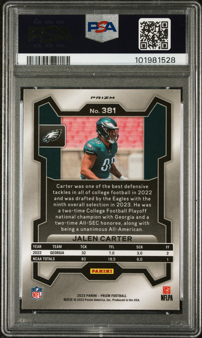 2023 Panini Prizm #381 Jalen Carter Neon Green Pulsar PSA 9
