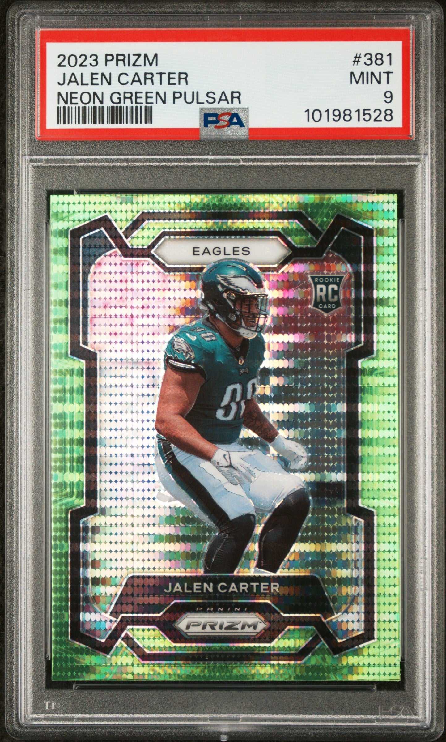 2023 Panini Prizm #381 Jalen Carter Neon Green Pulsar PSA 9