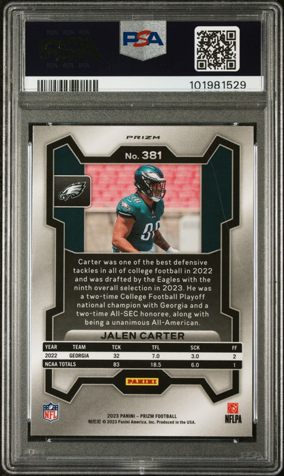 2023 Panini Prizm #381 Jalen Carter Red/White/Blue Prizm PSA 9