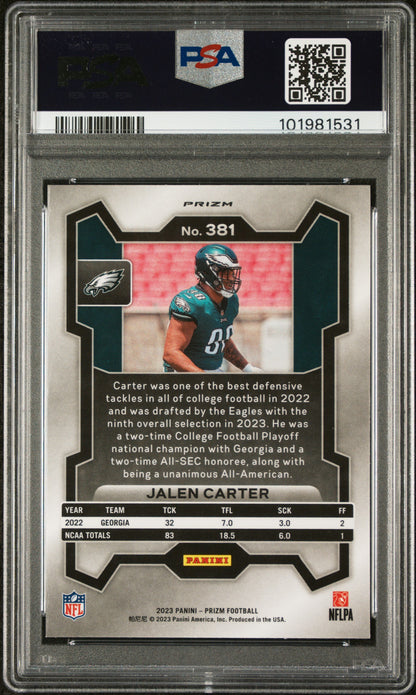 2023 Panini Prizm #381 Jalen Carter Orange Ice PSA 9