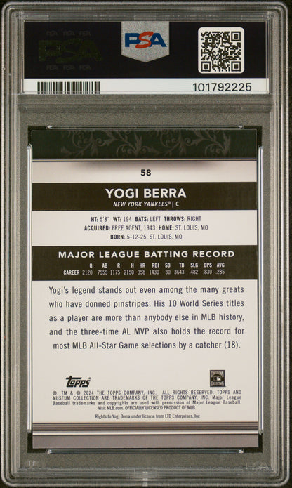 2024 Topps Museum Collection #58 Yogi Berra Sapphire PSA 8