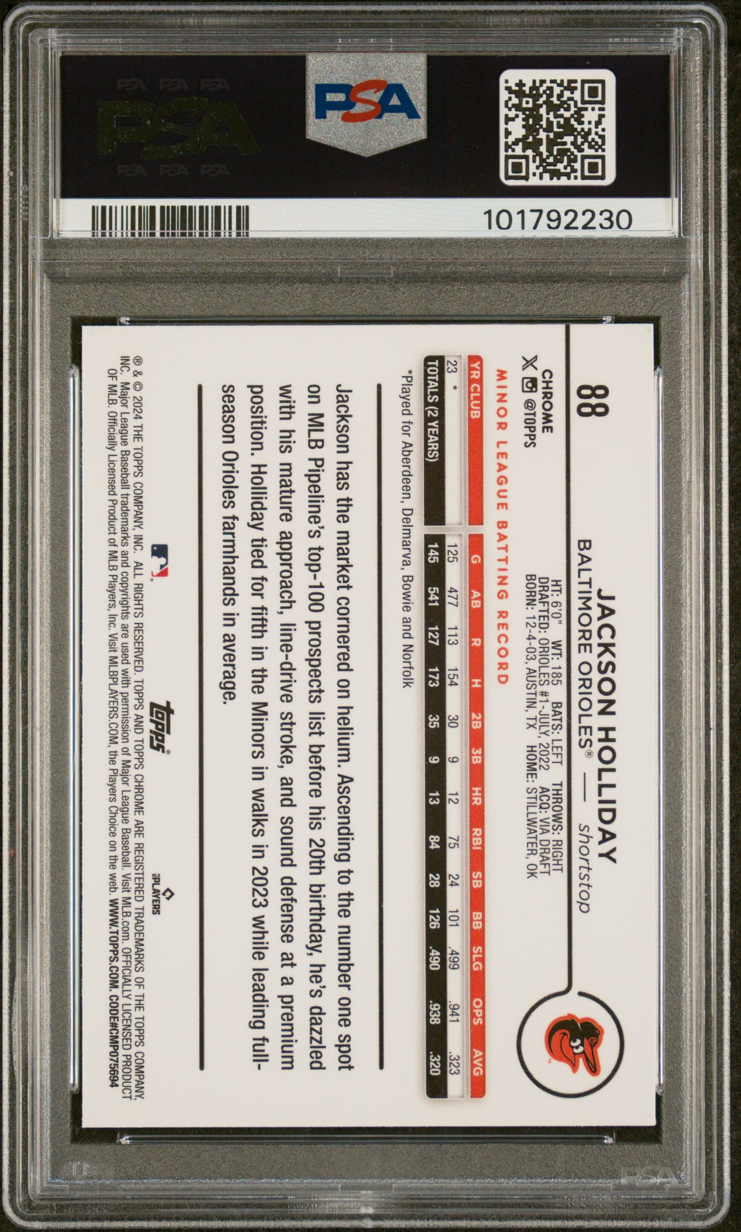 2024 Topps Chrome #88 Jackson Holliday PSA 10