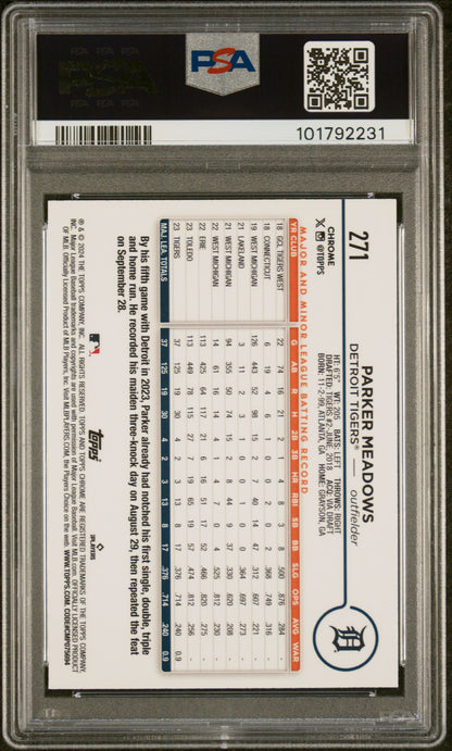 2024 Topps Chrome #271 Parker Meadows X-Fractor PSA 10