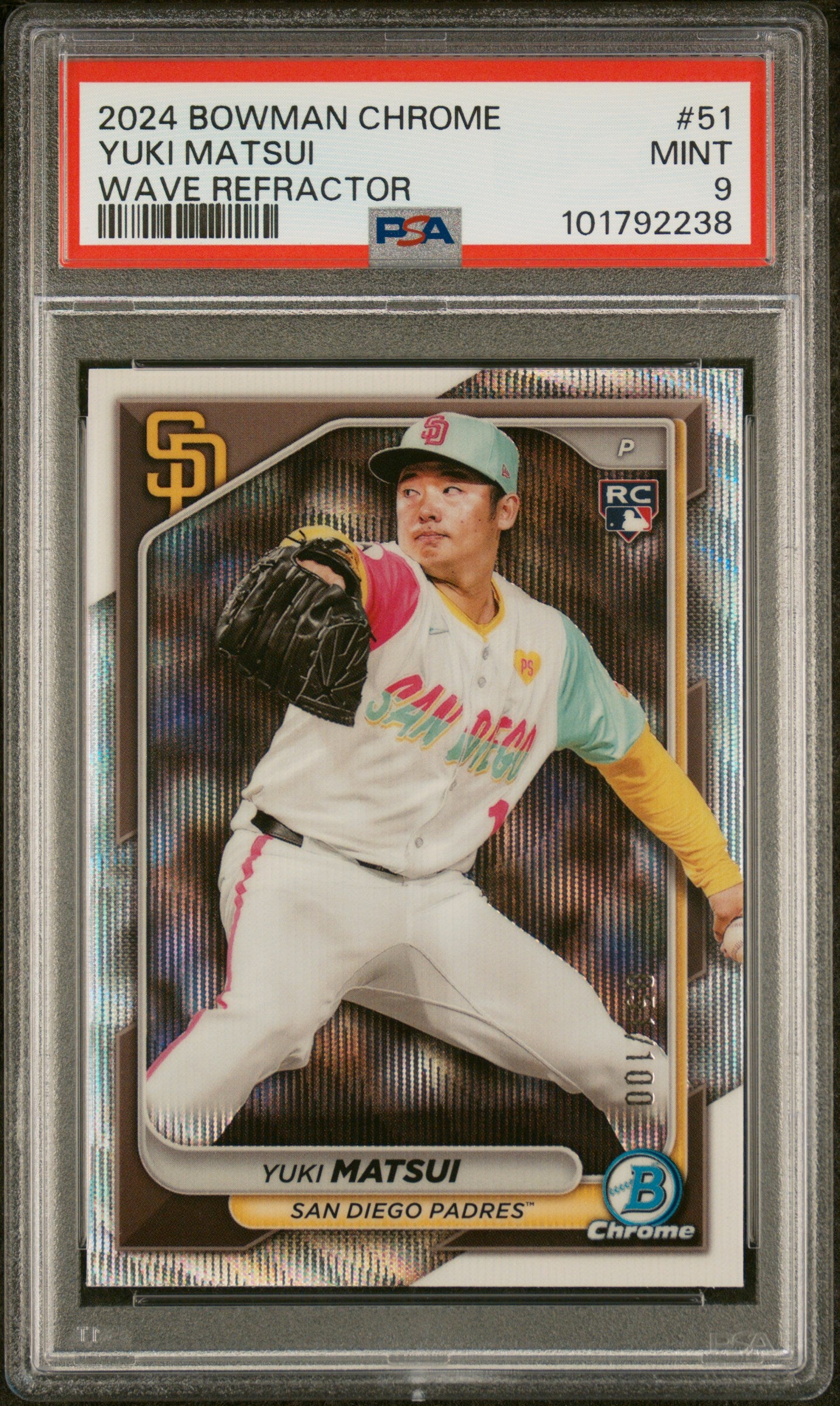 2024 Bowman Chrome #51 Yuki Matsui Wave Refractor PSA 9