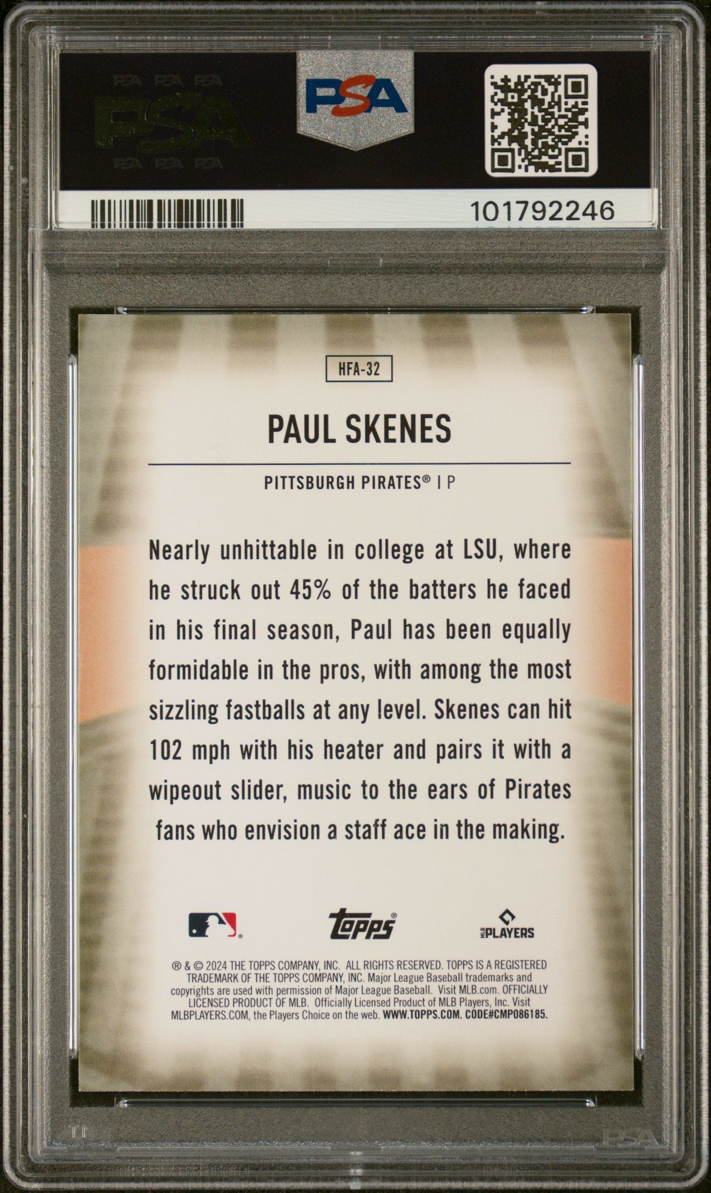 2024 Topps Home Field Advantage #HFA32 Paul Skenes Update PSA 10