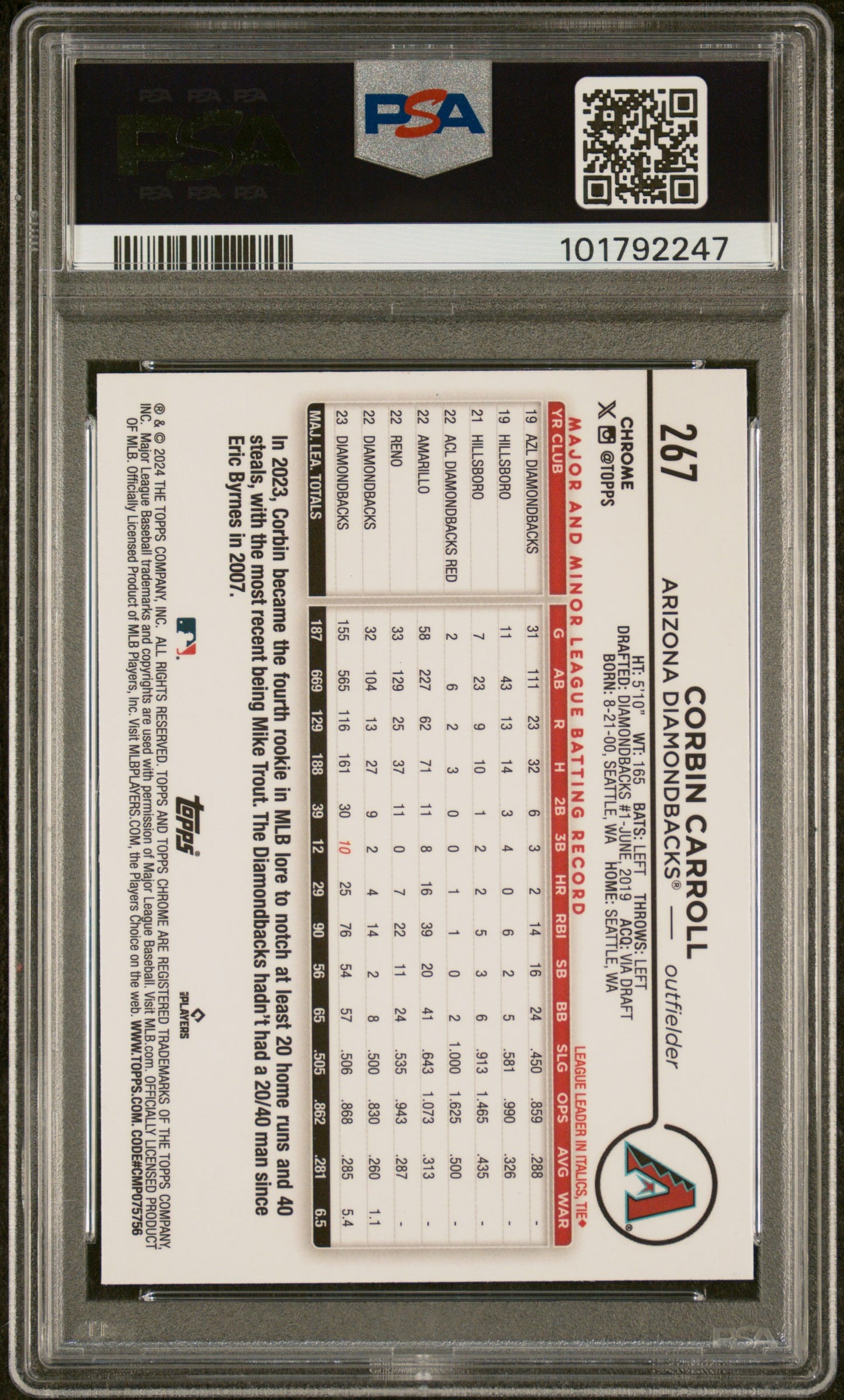 2024 Topps Chrome #267 Corbin Carroll Lightboard Logo PSA 10