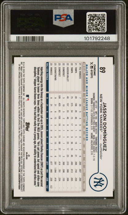 2024 Topps Chrome #89 Jasson Dominguez Purple Refractor PSA 10