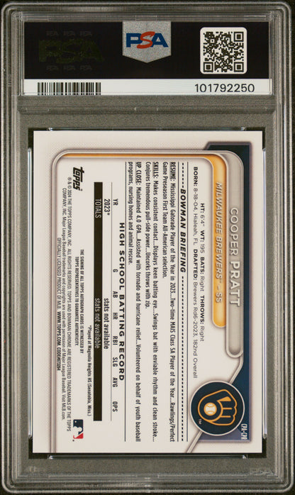 2024 Bowman Chrome Prospect Autographs #CPACPR Cooper Pratt PSA 10