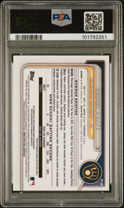 2024 Bowman Chrome Prospect Autographs #CPACPR Cooper Pratt PSA 10