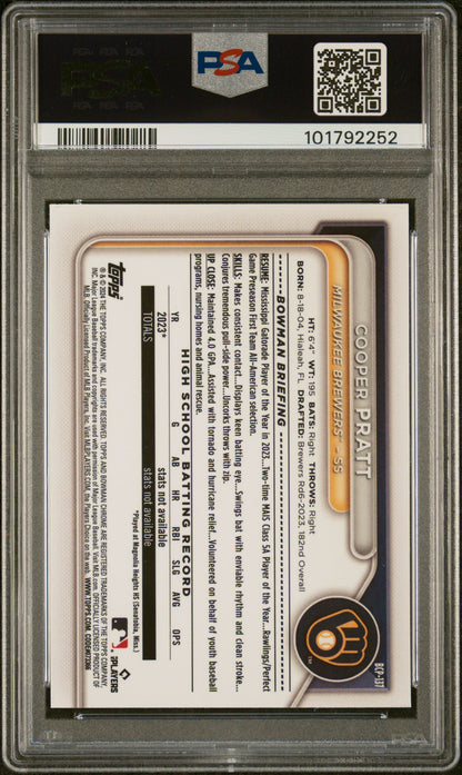 2024 Bowman Mega Box Chrome Prospects #137 Cooper Pratt PSA 9