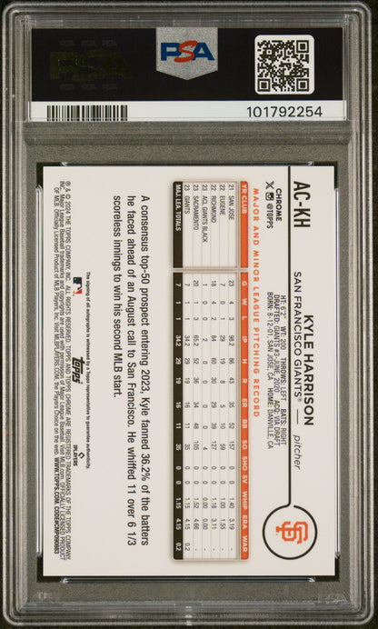 2024 Topps Chrome Update Autographs #ACKH Kyle Harrison Aqua Wave PSA 9