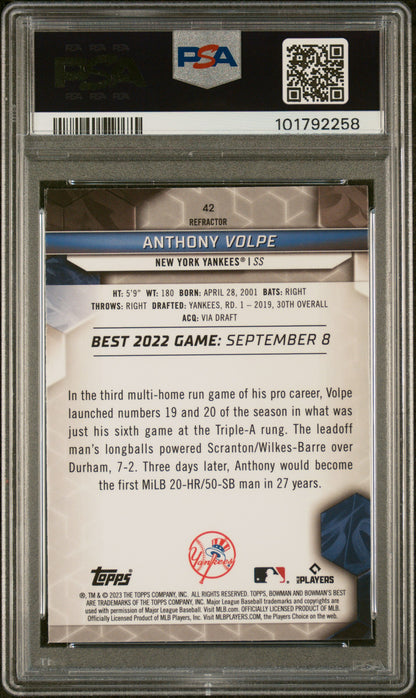 2023 Bowman'S Best #42 Anthony Volpe Refractor PSA 10
