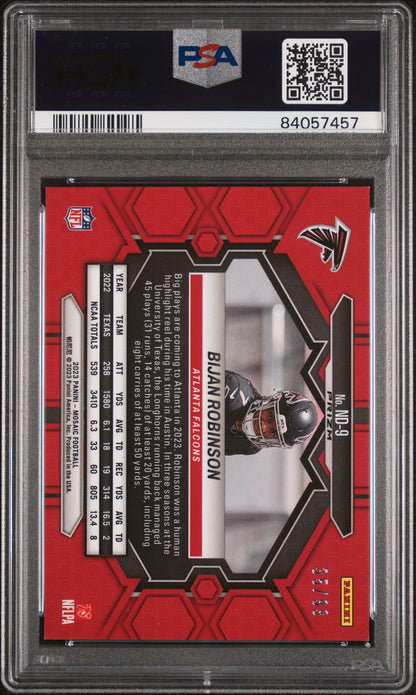 2023 Panini Mosaic Nfl Debut #ND9 Bijan Robinson Nfl Debut-Blue PSA 10