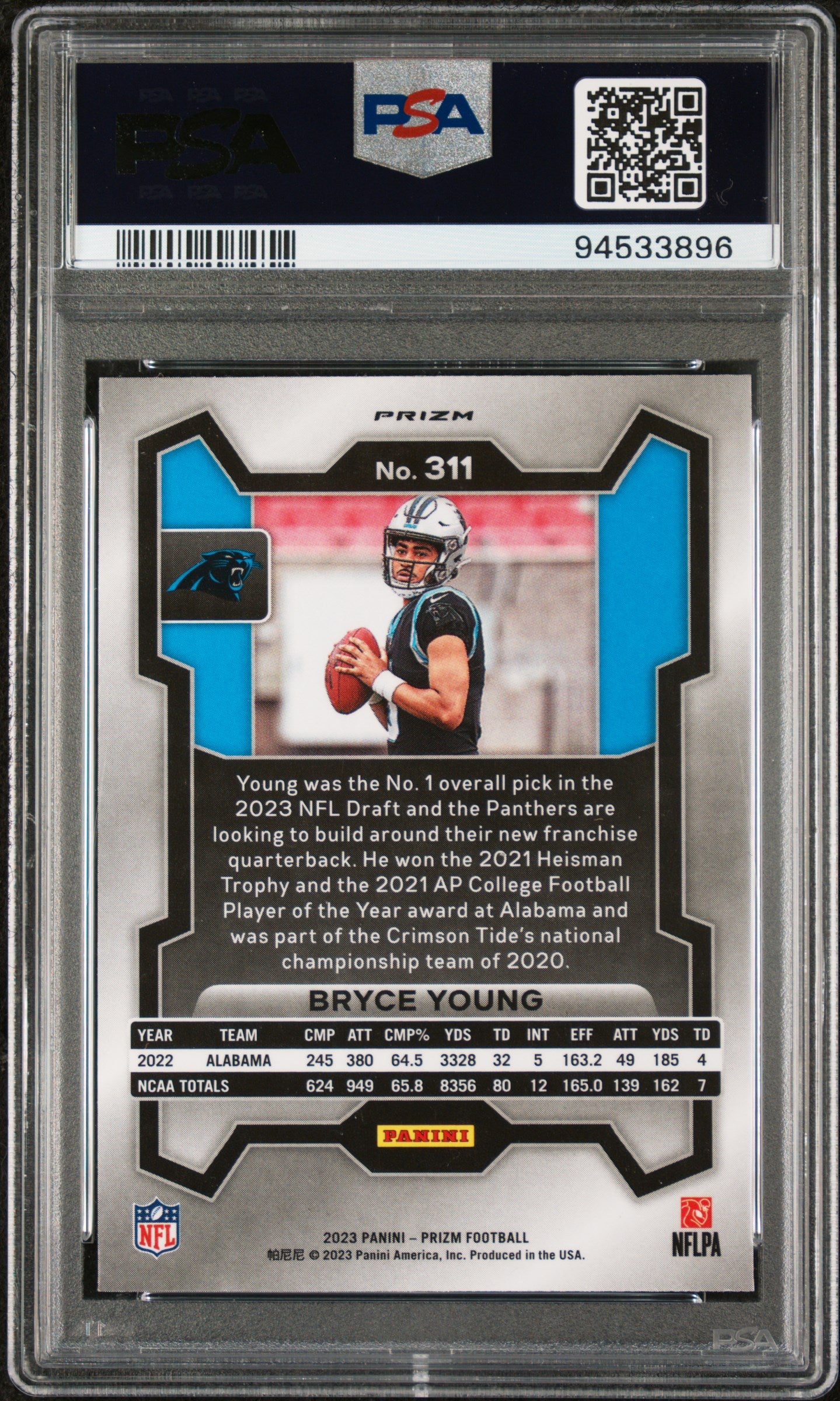 2023 Panini Prizm #311 Bryce Young Red/White/Blue Prizm PSA 10