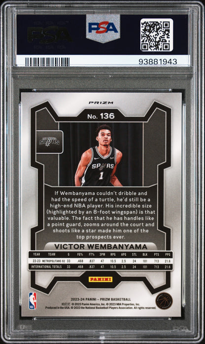 2023 Panini Prizm #136 Victor Wembanyama Green Prizm PSA 10