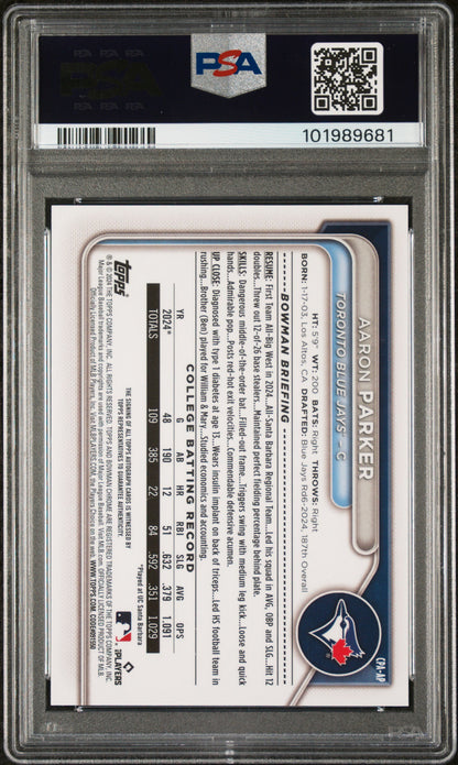 2024 Bowman Draft Chrome Prospect Autographs #CPAAP Aaron Parker PSA 9