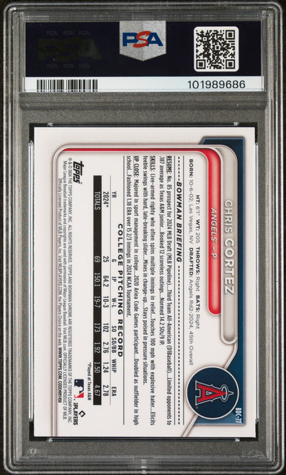 2024 Bowman Draft #BDC77 Chris Cortez Chrome-Aqua Wave PSA 10