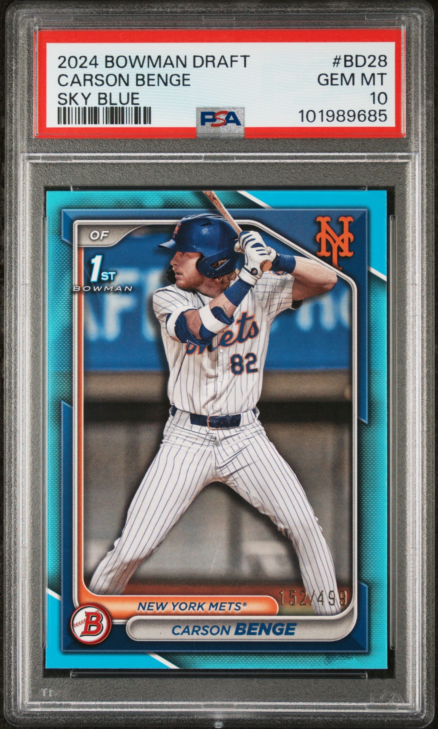 2024 Bowman Draft #BD28 Carson Benge Sky Blue PSA 10