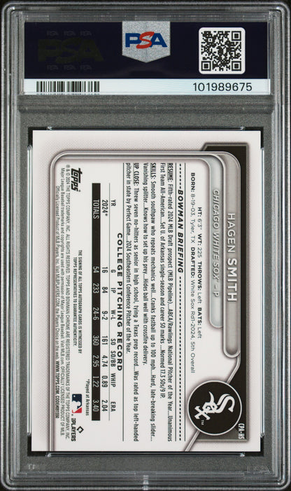 2024 Bowman Draft Chrome Prospect Autographs #CPAHS Hagen Smith PSA 10