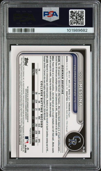 2024 Bowman Draft Chrome Autographs #CPACME Cole Messina Blue Wave PSA 9