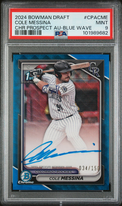 2024 Bowman Draft Chrome Autographs #CPACME Cole Messina Blue Wave PSA 9