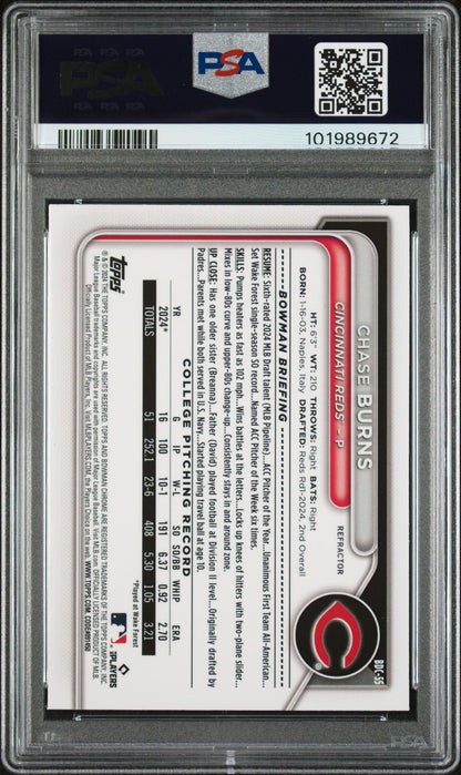 2024 Bowman Draft #BDC55 Chase Burns Chrome-Refractor PSA 8