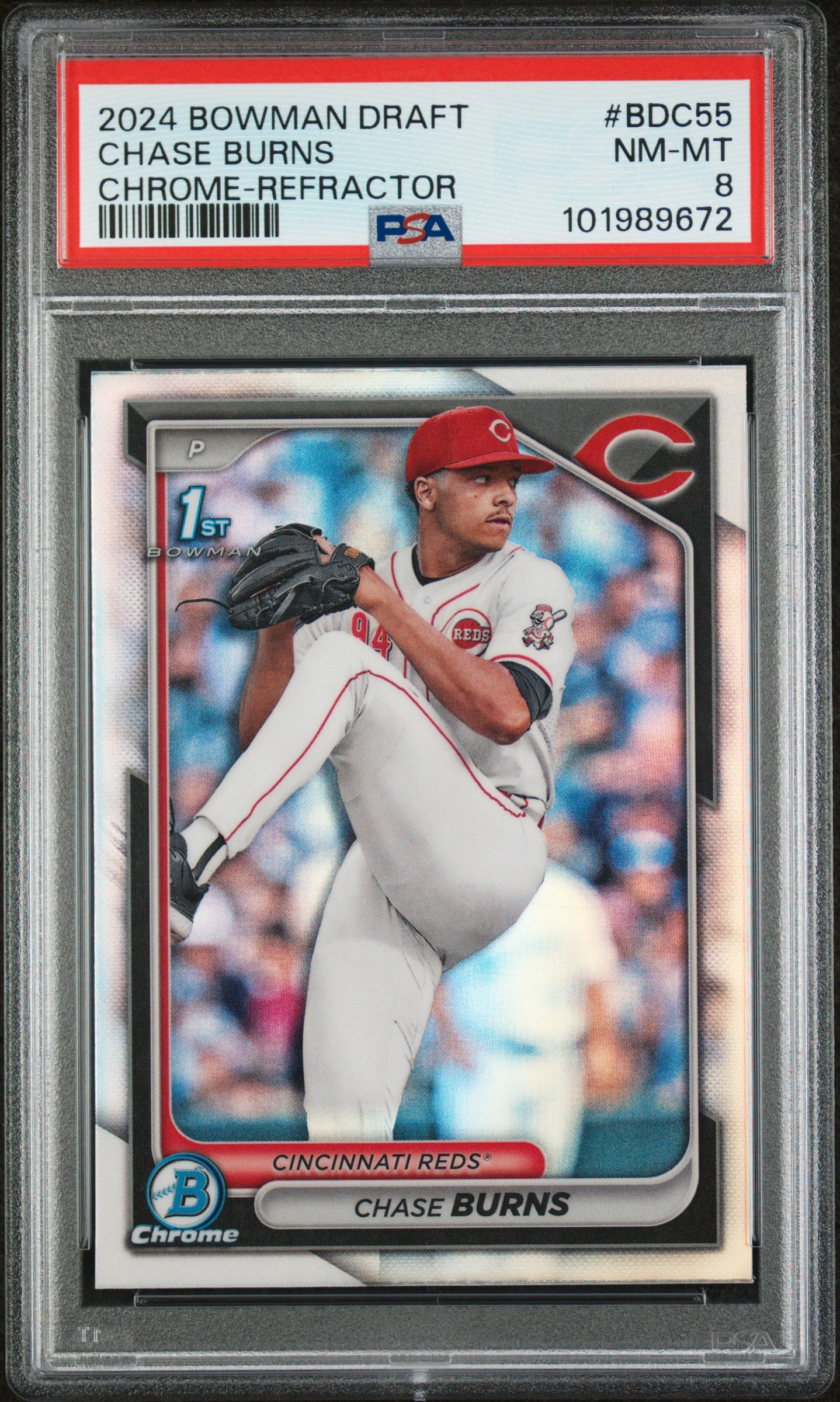 2024 Bowman Draft #BDC55 Chase Burns Chrome-Refractor PSA 8