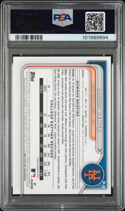 2024 Bowman Draft #BD28 Carson Benge PSA 9
