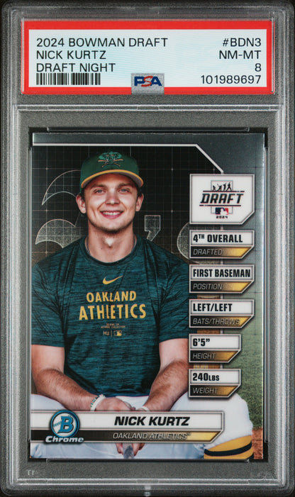 2024 Bowman Draft Bowman Draft Night #BDN3 Nick Kurtz PSA 8