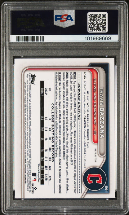 2024 Bowman Draft #BDC1 Travis Bazzana Chrome-Refractor PSA 8