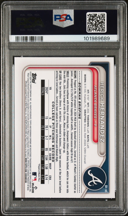 2024 Bowman Draft #BDC145 Herick Hernandez Chrome-Lunar Glow Ref PSA 10
