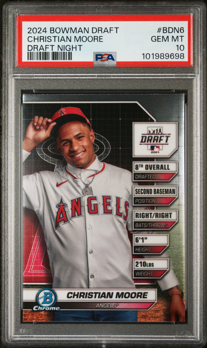 2024 Bowman Draft Bowman Draft Night #BDN6 Christian Moore PSA 10