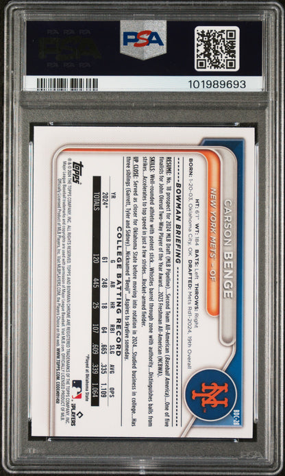 2024 Bowman Draft #BDC28 Carson Benge Chrome PSA 9