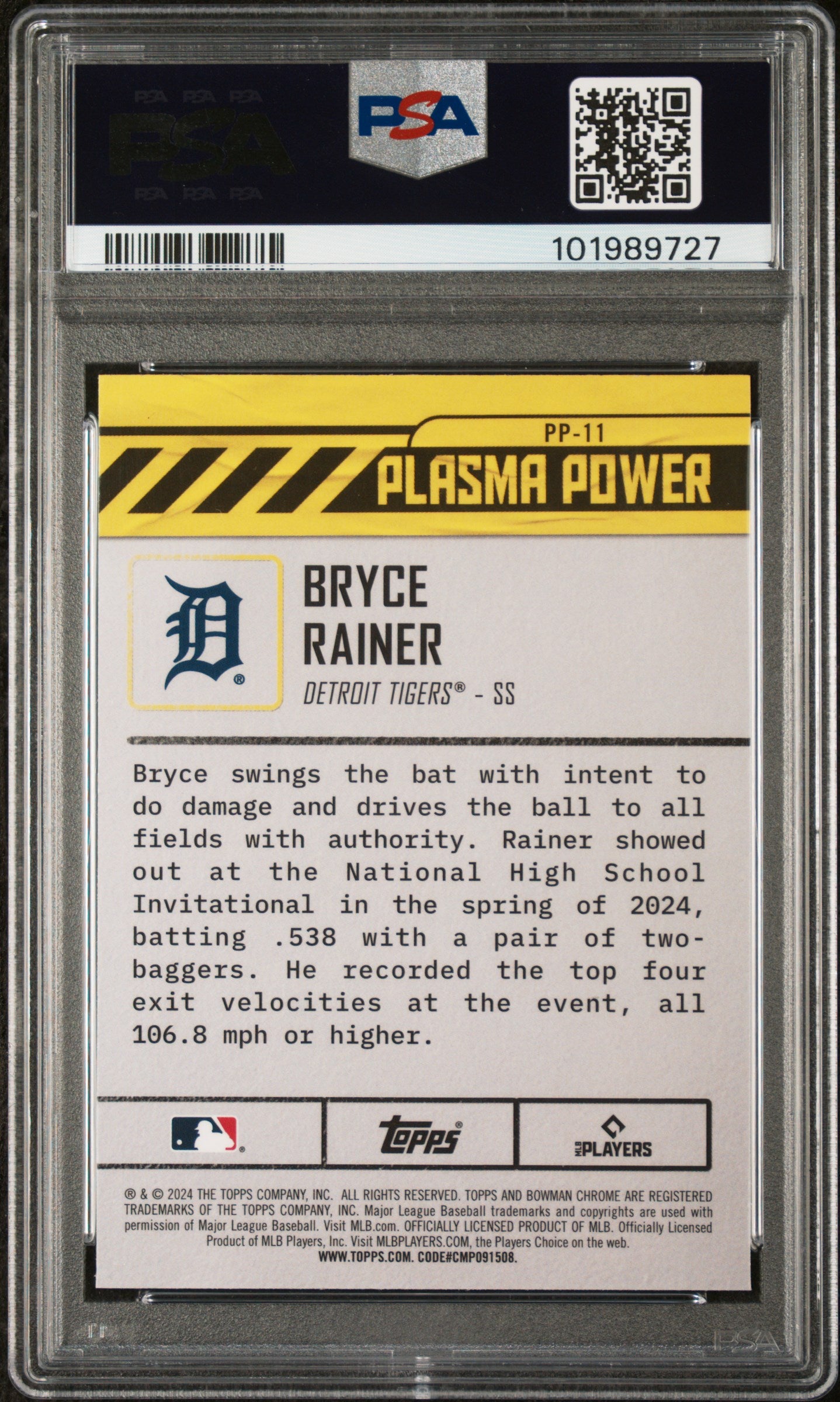 2024 Bowman Draft Plasma Power #PP11 Bryce Rainer PSA 10