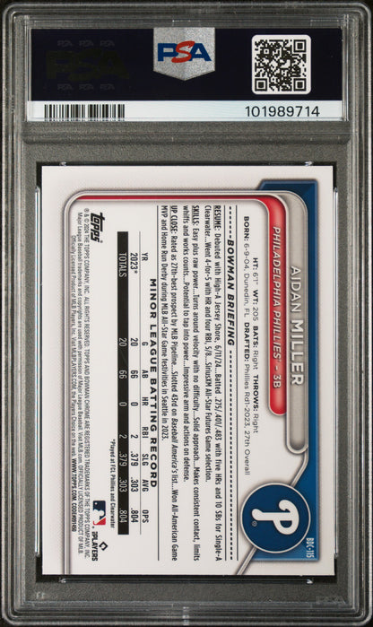 2024 Bowman Draft #BDC115 Aidan Miller Chrome PSA 10