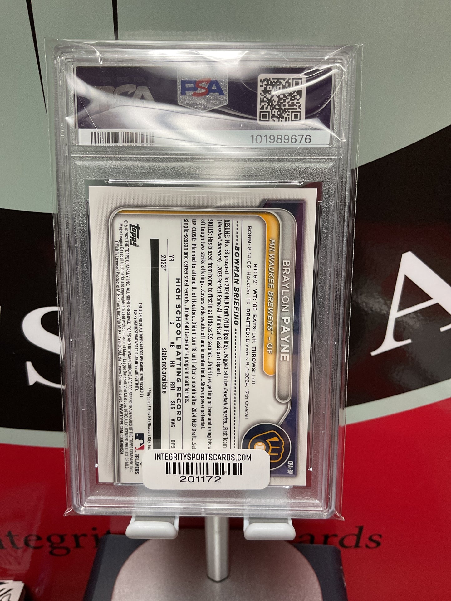 2024 Bowman Draft Chrome Prospect Autographs #CPABP Braylon Payne PSA 9