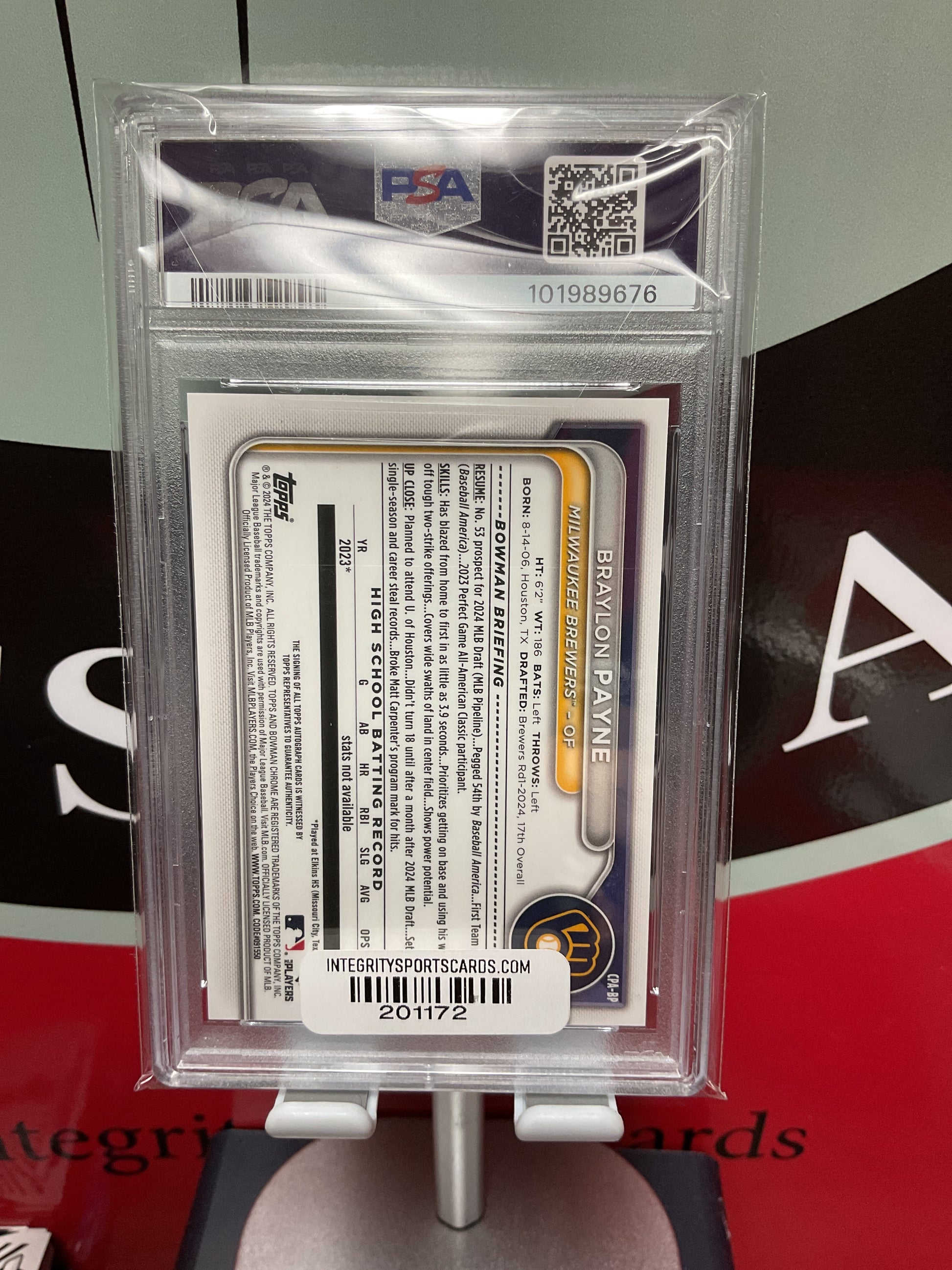 2024 Bowman Draft Chrome Prospect Autographs #CPABP Braylon Payne PSA 9